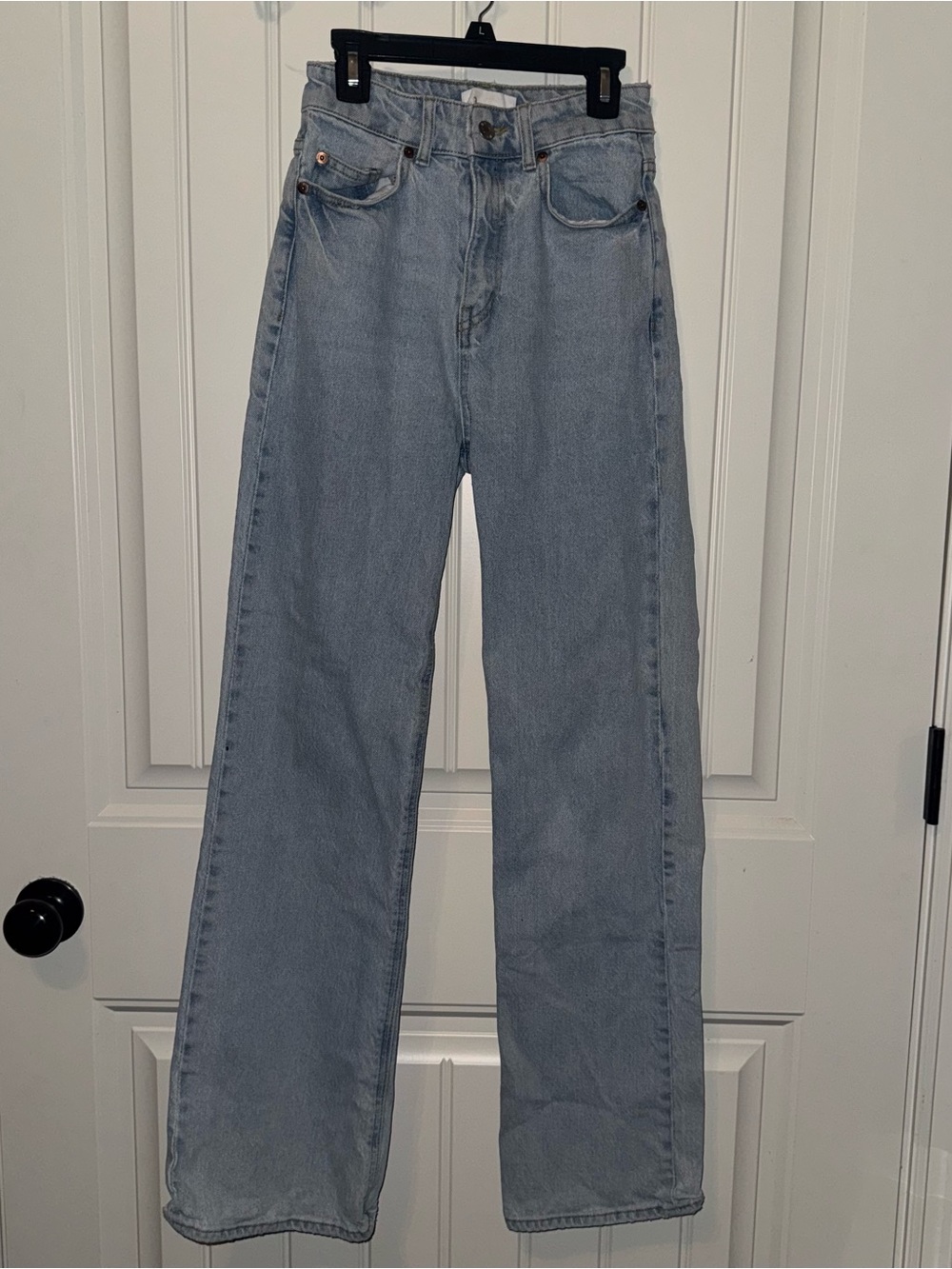 H&M light-washed high-waisted straight leg denim jeans